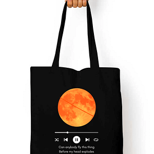 "Can Anybody Fly This?" Black Tote Bag – Coldplay-Inspired Celestial Aesthetic