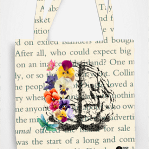 AOP Tote Bag Zipper – "Blooming Mind" Brain & Flowers Artistic Design