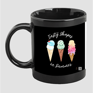 “Tasty Shapes” Black Coffee Mug – Colorful Ice Cream Design – Fun Ceramic Mug for Summer Vibes, Students, Teachers & Ice Cream Lovers