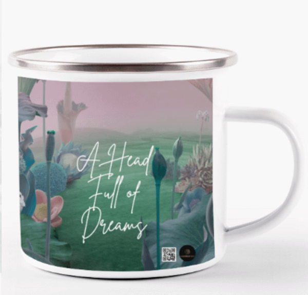 A Head Full of Dreams White Enamel Mug (11oz) – Dreamy Nature Background