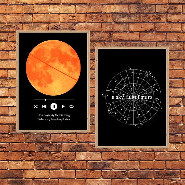 Coldplay-Inspired Space-Themed Printable Wall Art – ‘A Sky Full of Stars’ & ‘Fly This Thing’ - Set of 2