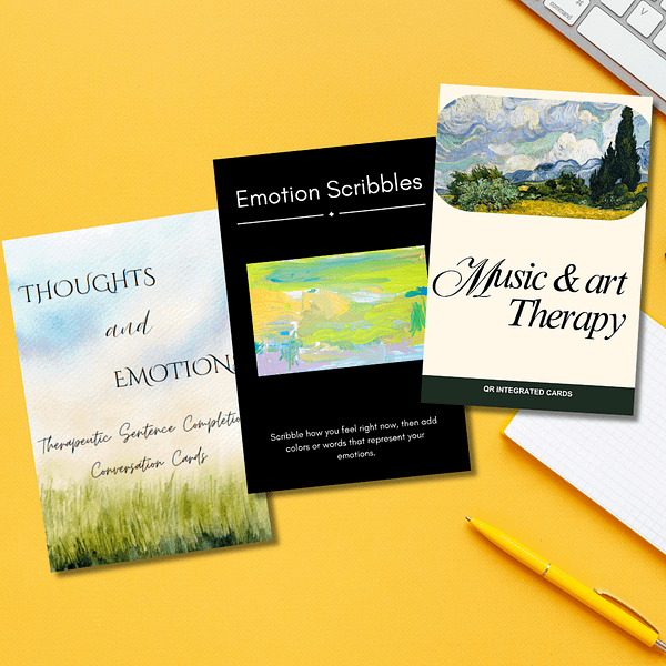 Therapeutic Art & Conversation Card Bundle – Set of 3 Digital Therapy Tools for Healing & Self-Discovery