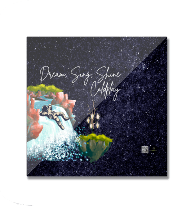 Fridge Magnet – Dream, Sing, Shine Coldplay | Astronaut & Waterfall Starry Design