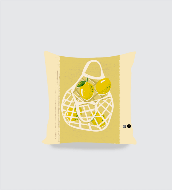 16x16 AOP Cushion Cover – Artistic Lemon Net Bag Illustration