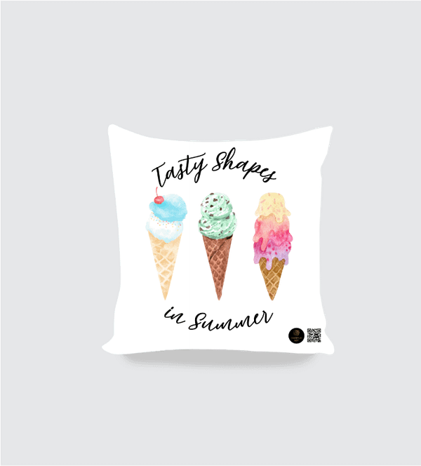 “Tasty Shapes” Cushion Cover – Cute Ice Cream Cone Design with Summer Theme – Cotton Canvas Pillow Cover for Kids' Rooms, Classrooms & Learning Corners