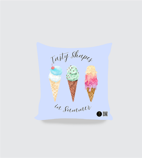 “Tasty Shapes” purple color Cushion Cover – Cute Ice Cream Cone Design with Summer Theme – Cotton Canvas Pillow Cover for Kids' Rooms, Classrooms & Learning Corners