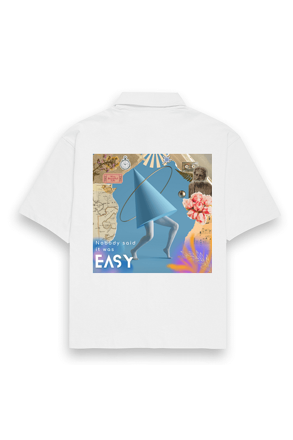 "Nobody Said It Was Easy" – Coldplay-Inspired White Unisex Oversized Shirt | Quantum Dot Gold Collection