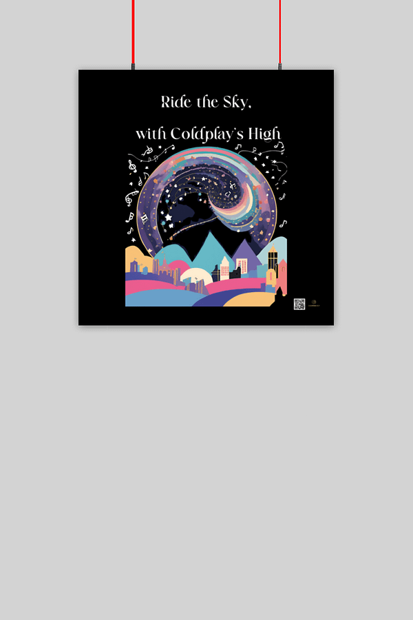 10x10 Poster – Ride the Sky, with Coldplay’s High | Vibrant Cityscape Art