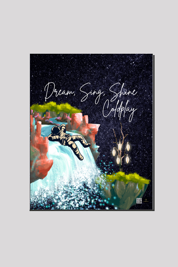 Canvas (16x20 inches) – Dream, Sing, Shine Coldplay | Astronaut & Waterfall Starry Design