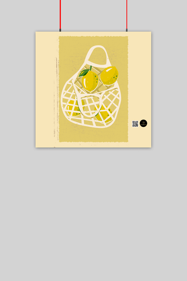 10x10 Artistic Poster – Lemons in a White Net Bag Illustration