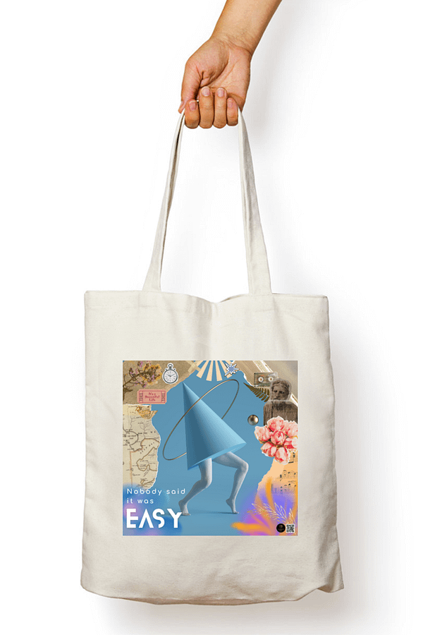 "Nobody Said It Was Easy" – Coldplay-Inspired White Tote Bag | Quantum Dot Gold Collection