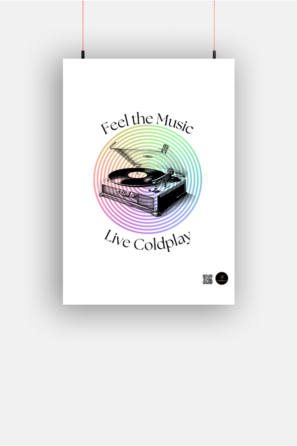 A5 Poster | Vintage Record 'Feel the Music, Live Coldplay' Design