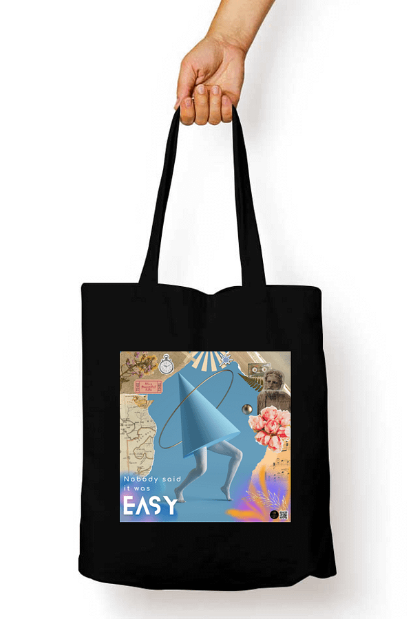 "Nobody Said It Was Easy" – Coldplay-Inspired Black Tote Bag | Quantum Dot Gold Collection