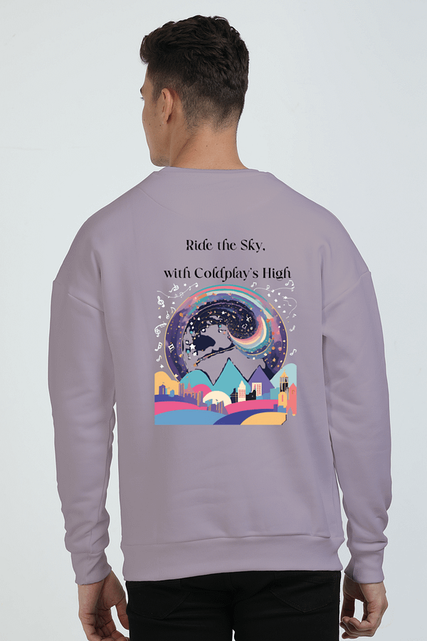 Oversized Sweatshirt – Ride the Sky, with Coldplay’s High | Vibrant Cityscape Design (S-XXL)