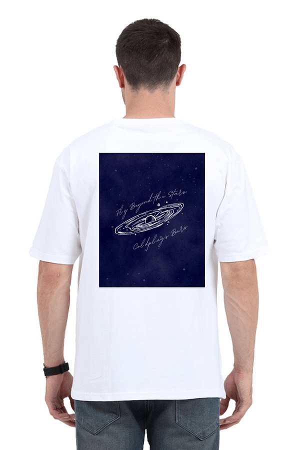 Oversized Standard T-Shirt – Fly Beyond the Stars, Coldplay’s Bars with Celestial Galaxy Design