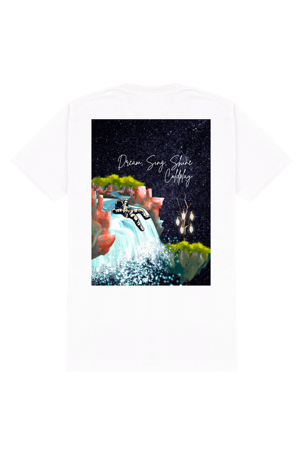 Male Standard Crew T-Shirt – Dream, Sing, Shine Coldplay | Astronaut & Waterfall Starry Design