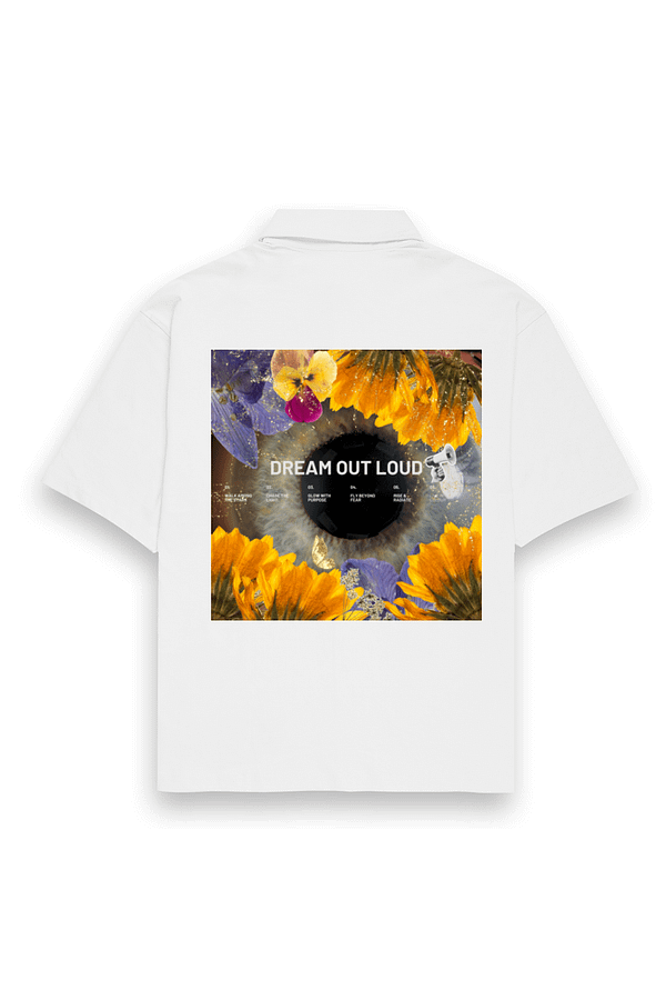 "Dream Out Loud" – Coldplay-Inspired Unisex White Oversized Shirt | Quantum Dot Gold Collection
