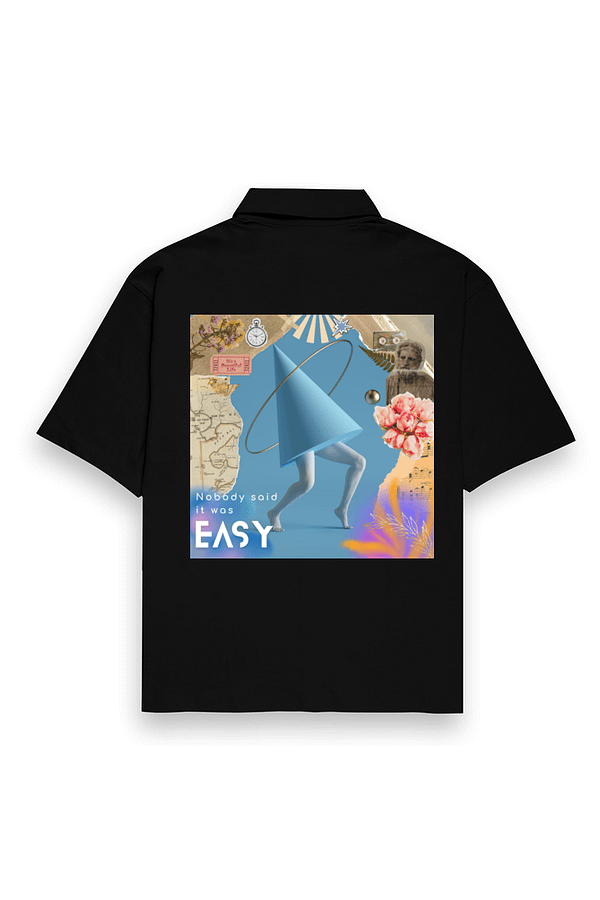 "Nobody Said It Was Easy" – Coldplay-Inspired Unisex Black Oversized Shirt | Quantum Dot Gold Collection