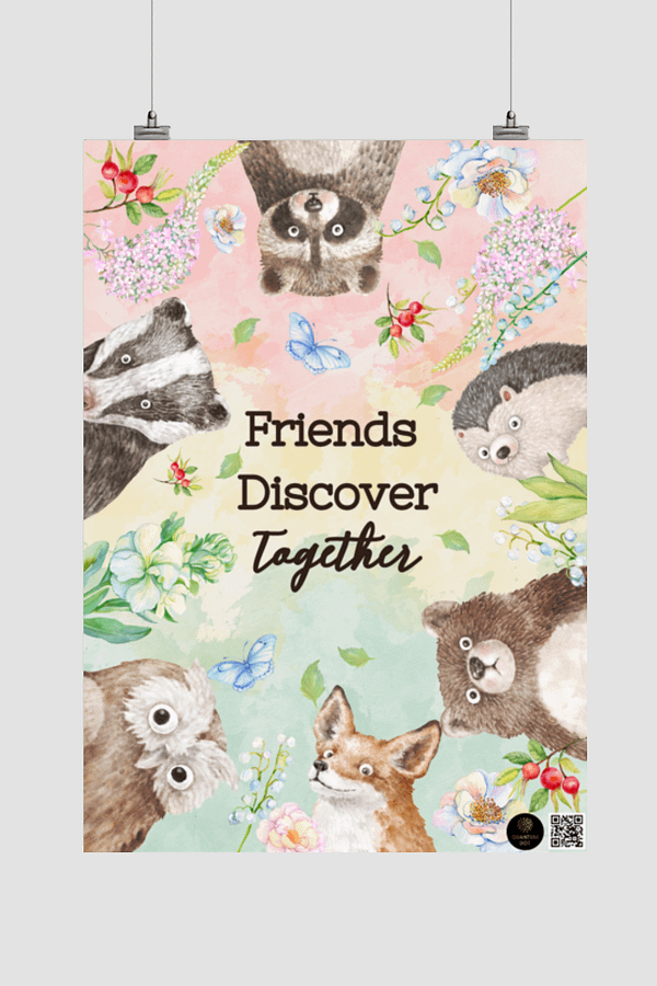 Friends Discover Together A3 Poster | Cute Woodland Animal Print | Nature-Inspired Kids’ Room Decor