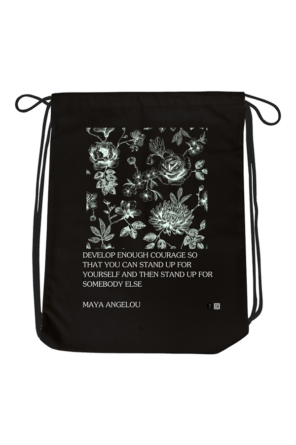 Drawstring Bag – "Strength in Courage" Inspirational Floral Design