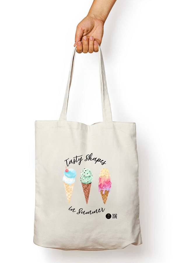 “Tasty Shapes” Tote Bag – Ice Cream Cone Design with Summer Theme – Reusable Cotton Canvas Bag for Kids, Teachers, Students & Sweet Learning Moments