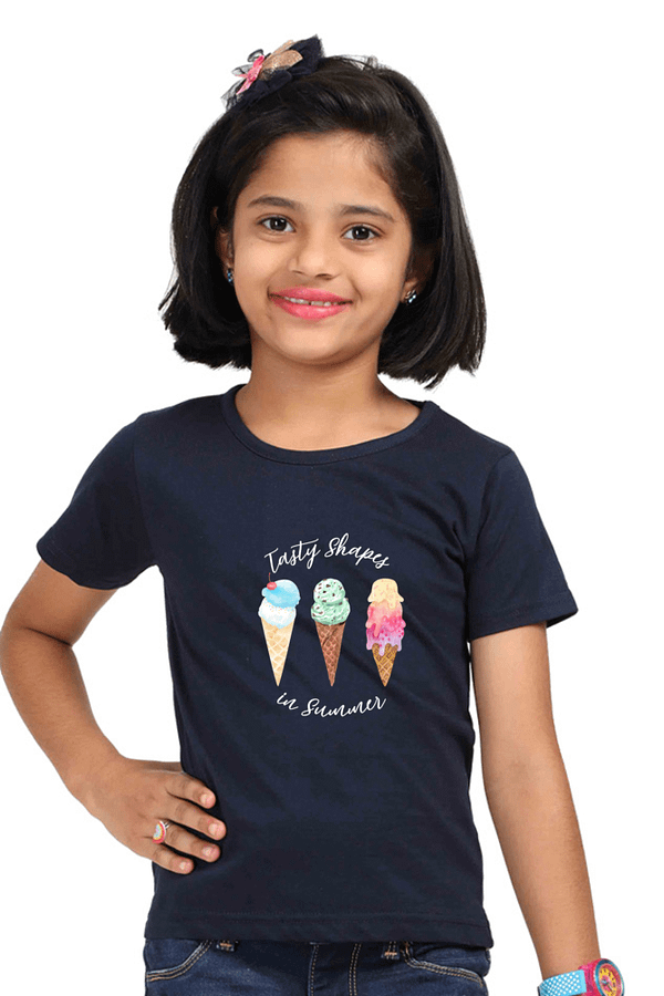 “Tasty Shapes” Girls’ T-Shirt – Cute Ice Cream Cone Design – Soft Cotton Summer Tee for Kids, Preschoolers & Little Learners